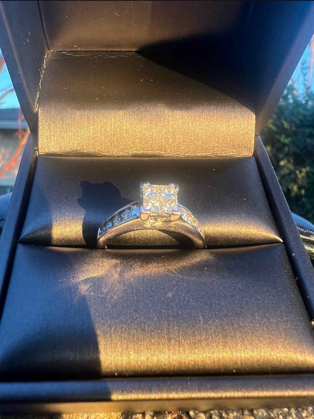 10 KT White Gold 4 Princess Cut Center Diamonds Ring 1CT Total Weight Size 7